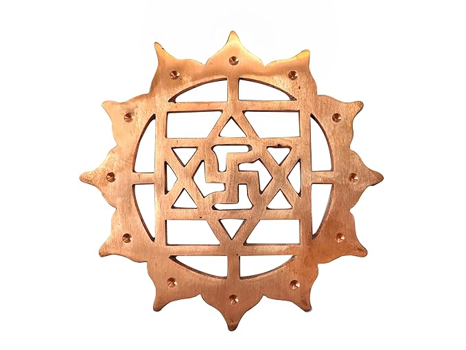 Copper Swastik with Lotus Flower Plate - 6 Inch