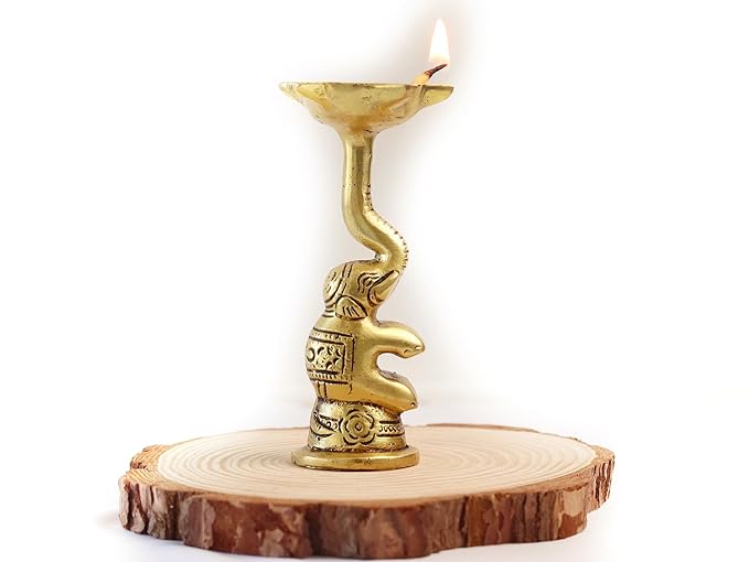 Elephant Trunk Style Diya on Stand (Brass ) 4 Inch
