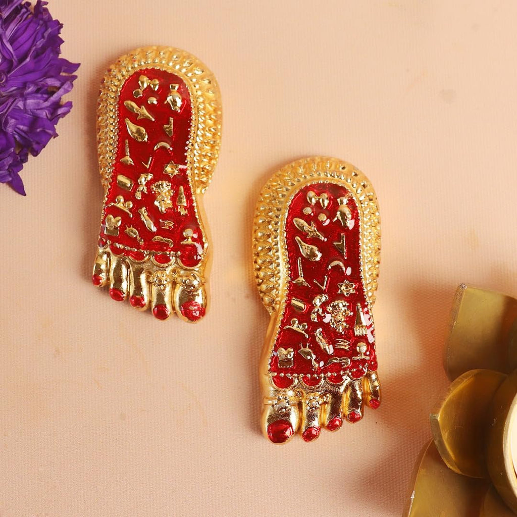 Gold Plated Meenakari Charan Paduka | 3 Inch | Paduka for Puja | Ideal for Laxmi Puja |