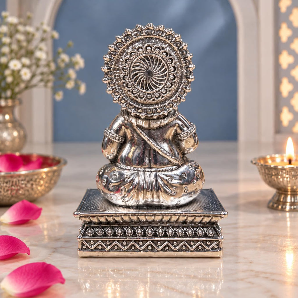 999 Pure Silver Plated Kubera Idol | 3.5 Inch |Wealth and Harmony | Pooja | Home Temple | Housewarming & Diwali Gift | Shop |