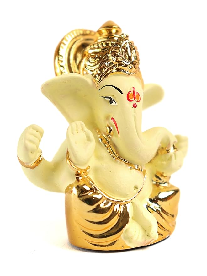 Gold Plated Mukut Ganesh Idol - 2.5 x 2 inch