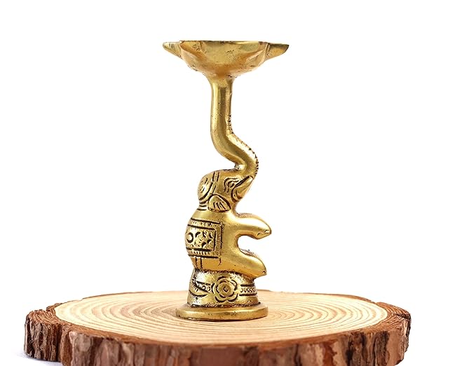 Elephant Trunk Style Diya on Stand (Brass ) 4 Inch