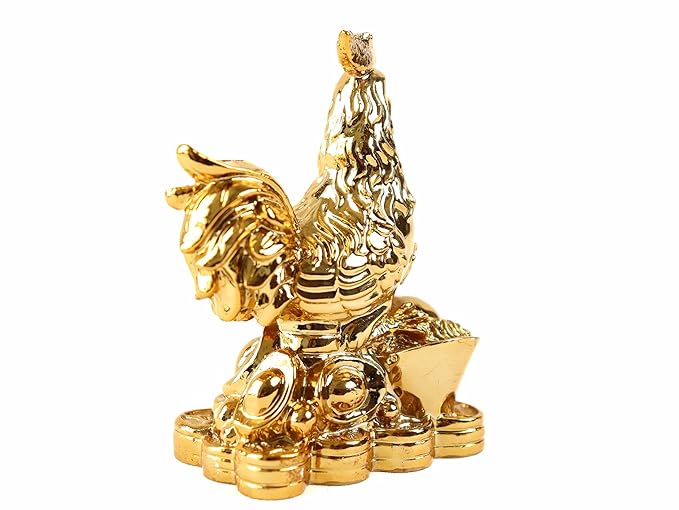 Rooster Figurine Sitting on Ingot & Coin Bed