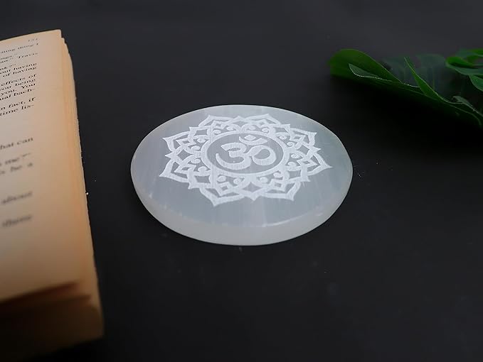 Natural Selenite Om Charging Plate