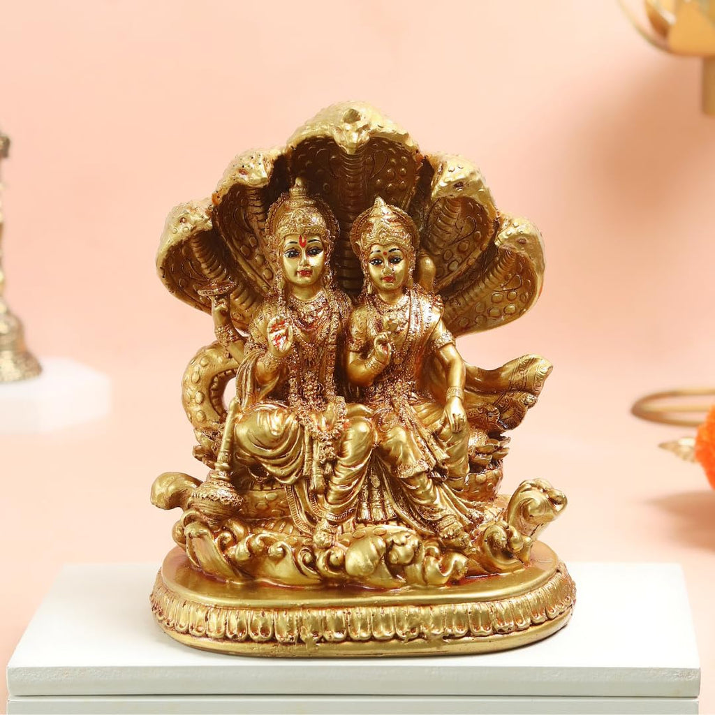 Resin Vishnu Laxmi On Sheeshnag | 6 Inch | Idol | Lakshmi Narayan Idol for Gift |