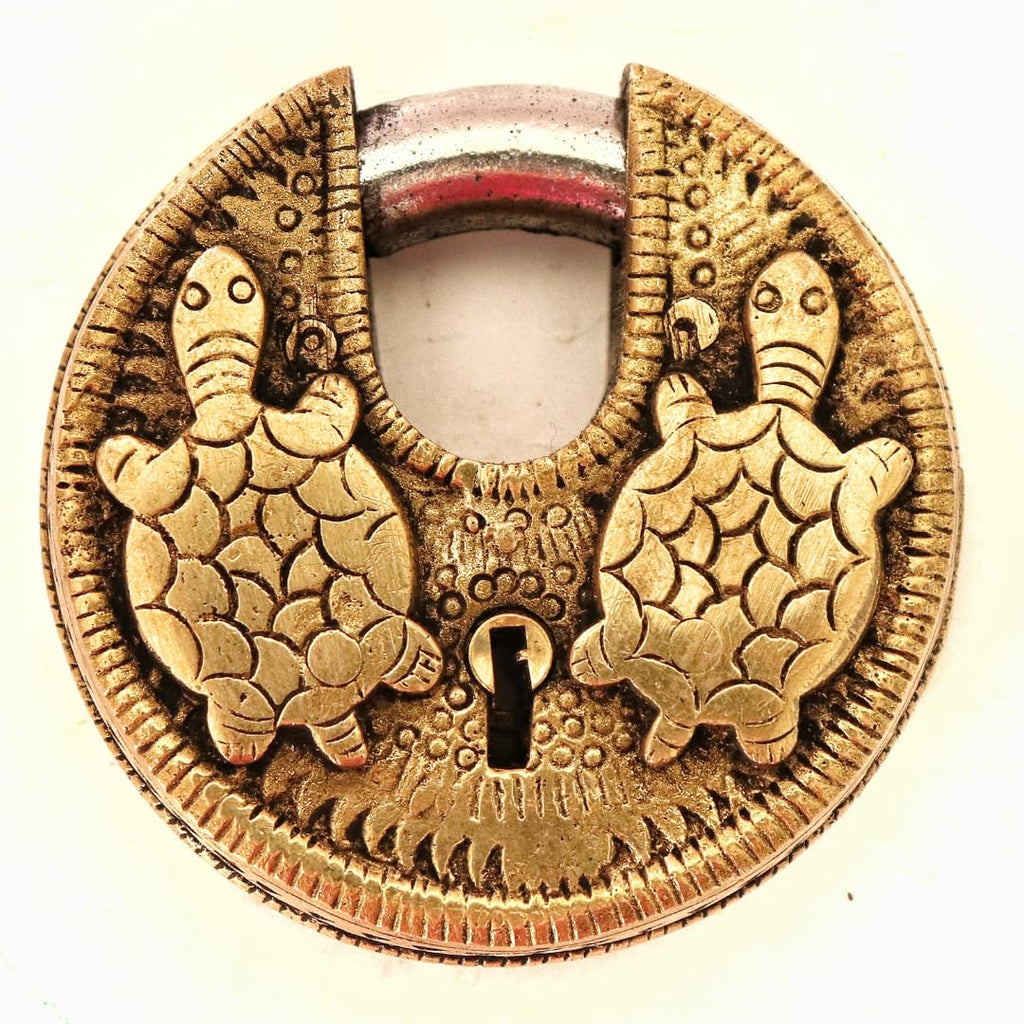 Brass Turtle Design Lock and Keys for Home - 3 Inch