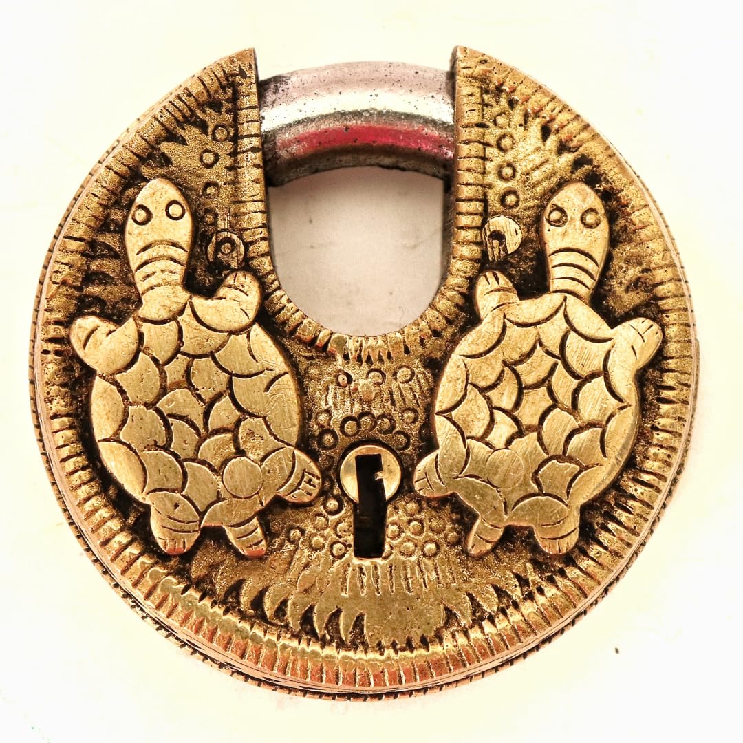 Brass Turtle Design Lock and Keys for Home - 3 Inch