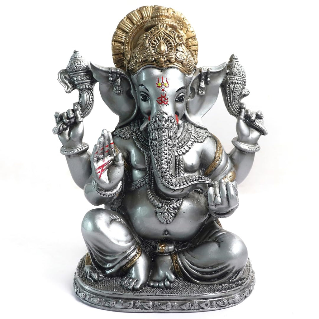 Ganesh Ji Decoration Items for Home | 8 Inch | Murti | Ganpati Idol  | Silver & Golden | Ideal for Gifting