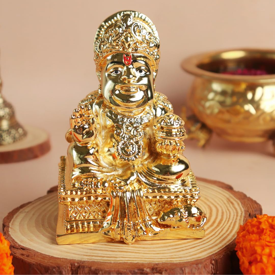 24 K Gold Plated Kuber Ji Ki Murti | 5 Inch | Kubera Idol |Statue | Showpiece for Home | God of Wealth |