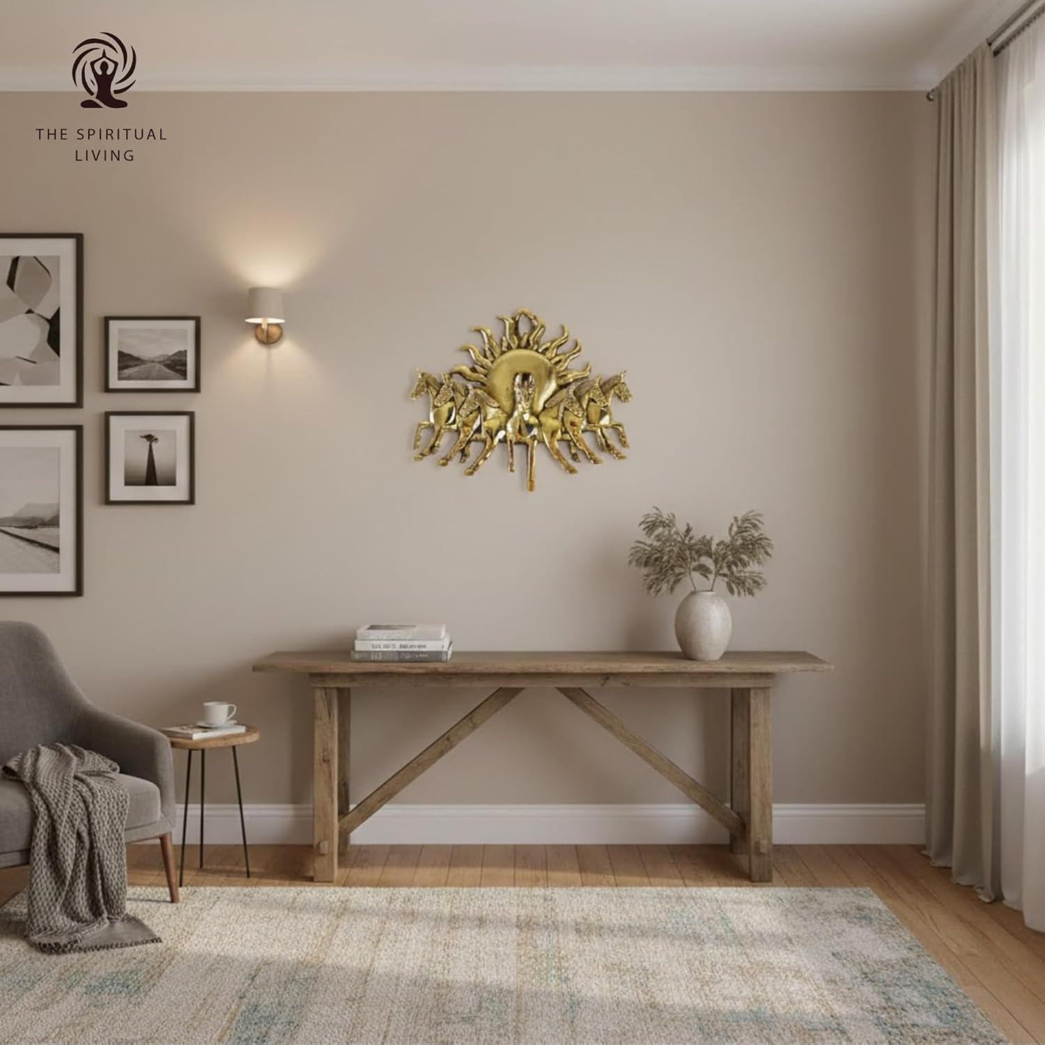 Brass 7 Horses with Rising Sun | 8.5 Inch | Seven Running Horses with Sunrise |