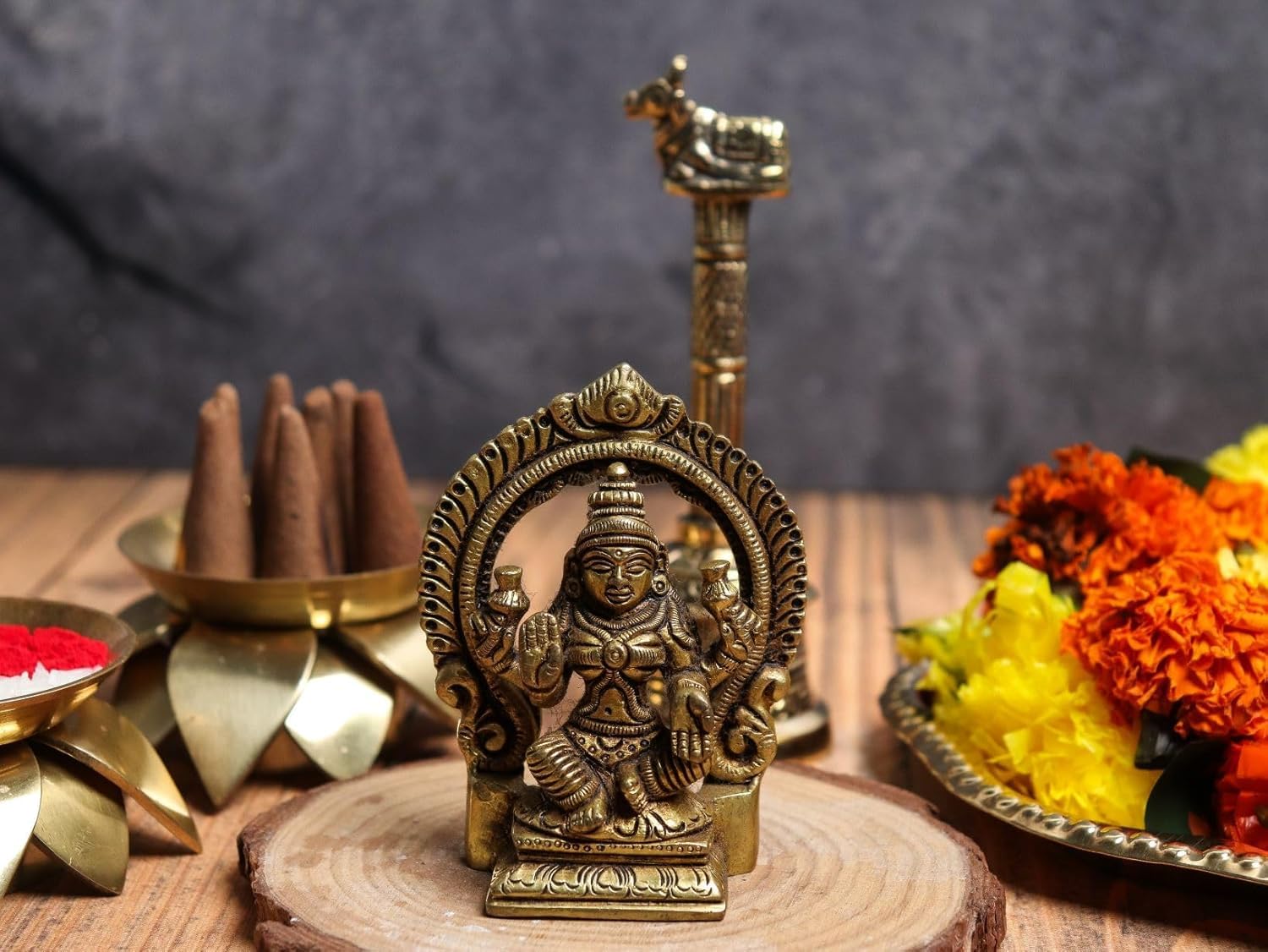 Brass Lakshmi Ganesh Idol - 3.5 Inch