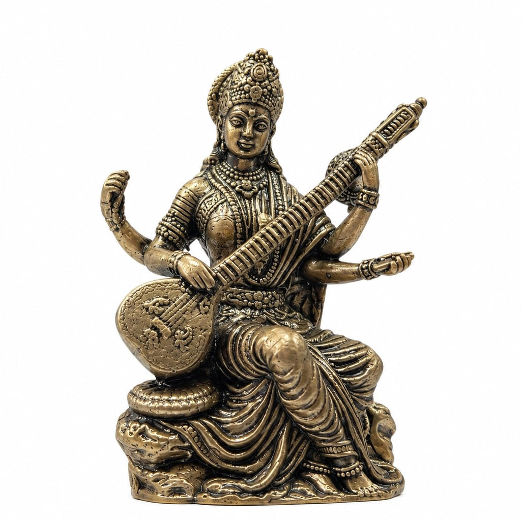 Brass Saraswati Maa Idol | 2 Inch |Small Idols for Pooja Room | Home Decor | Housewarming Gift |Goddess Saraswati MATA Ji | Pital |