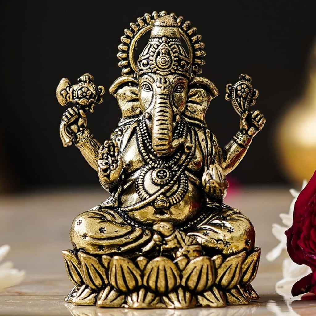 Brass Ganesh Idol for Home Decor - 2 Inch