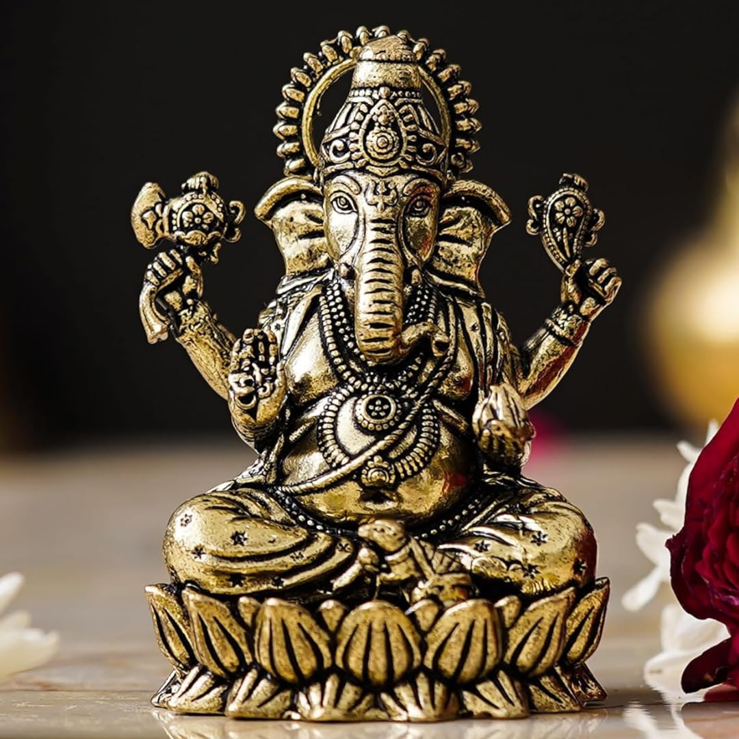 Brass Ganesh Idol for Home Decor - 2 Inch