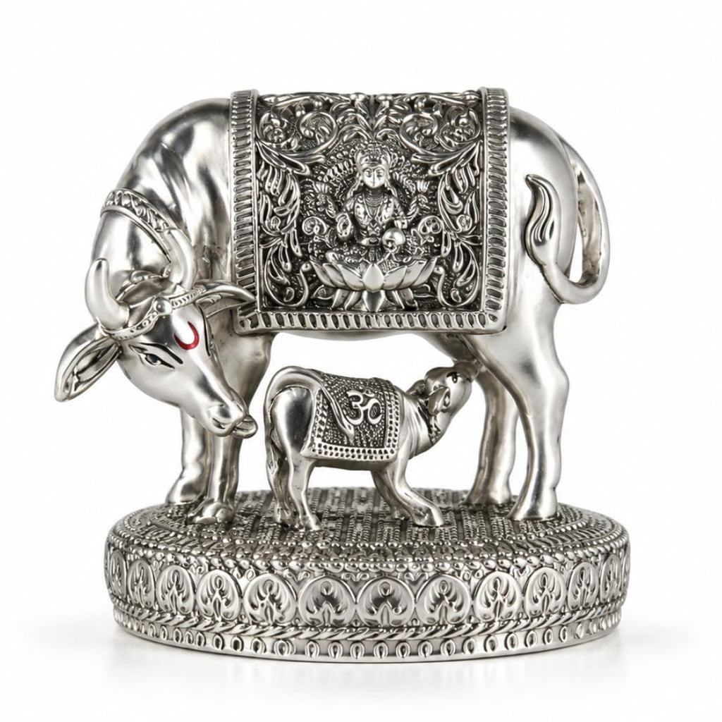 999 Silver Plated Kamdhenu Cow with Calf Vastu | Gau MATA Idol |  Diwali Gift | कामधेनु | Wish Fulfilling Murti | Wedding |