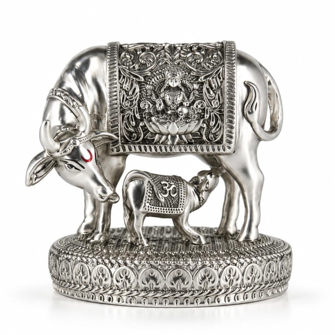 999 Silver Plated Kamdhenu Cow with Calf Vastu | Gau MATA Idol |  Diwali Gift | कामधेनु | Wish Fulfilling Murti | Wedding |