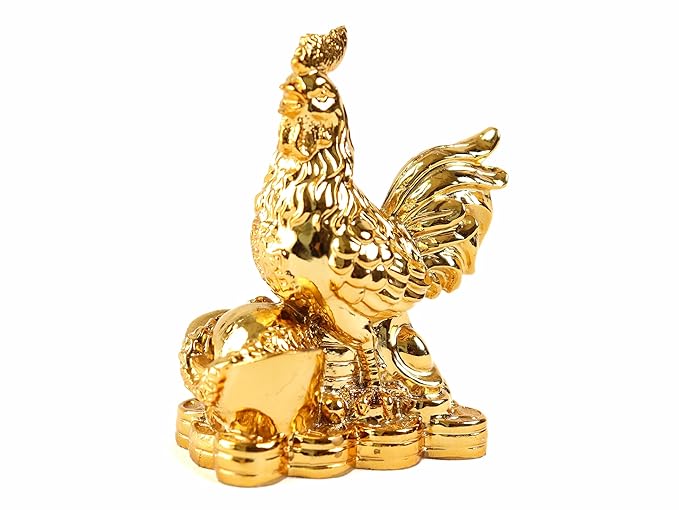 Rooster Figurine Sitting on Ingot & Coin Bed
