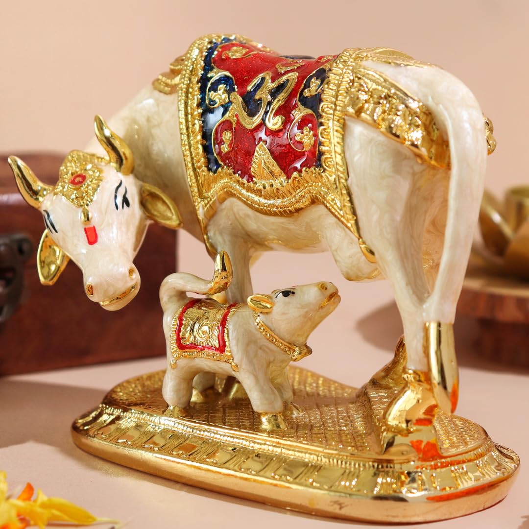 Kamdhenu Cow with Calf Vastu Marble - 5.5 Inch