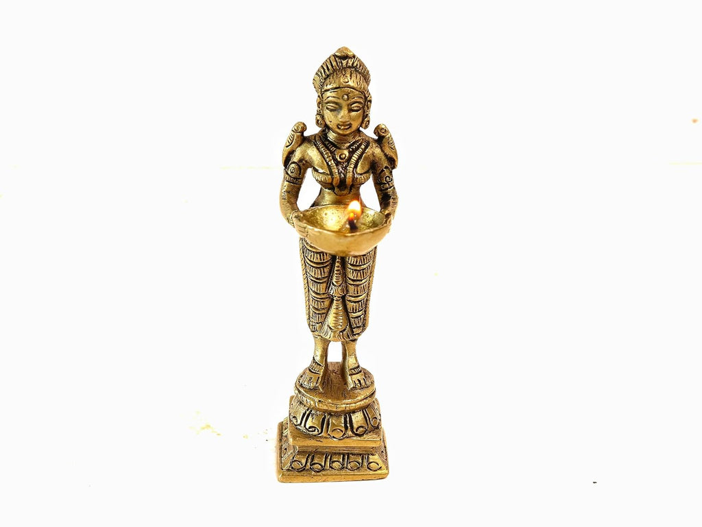 Brass Deepalakshmi Lady Diya | Laxmi Vilakku |  4 Inch | Welcome Stand | 1 Pcs |