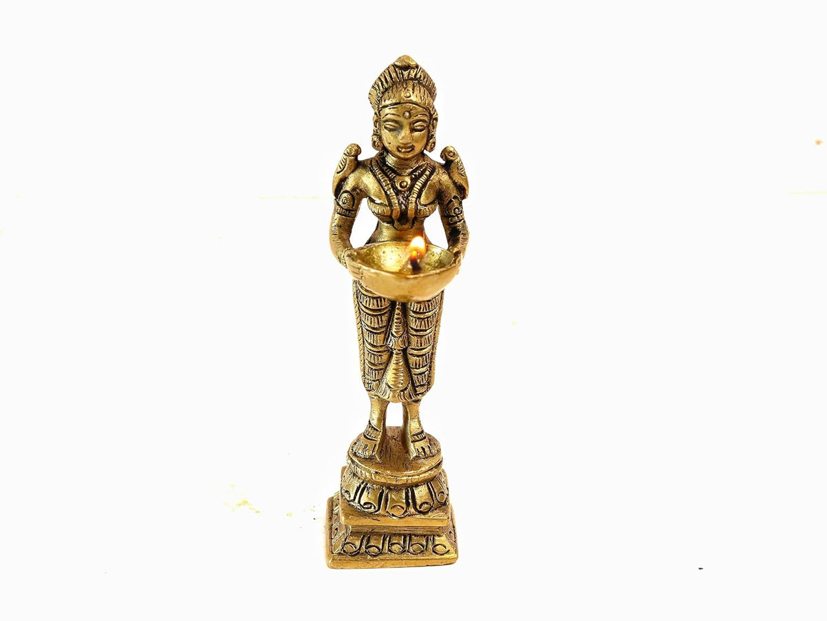 Brass Deepalakshmi Lady Diya | Laxmi Vilakku | 4 Inch | Welcome Stand | 2 Pcs |