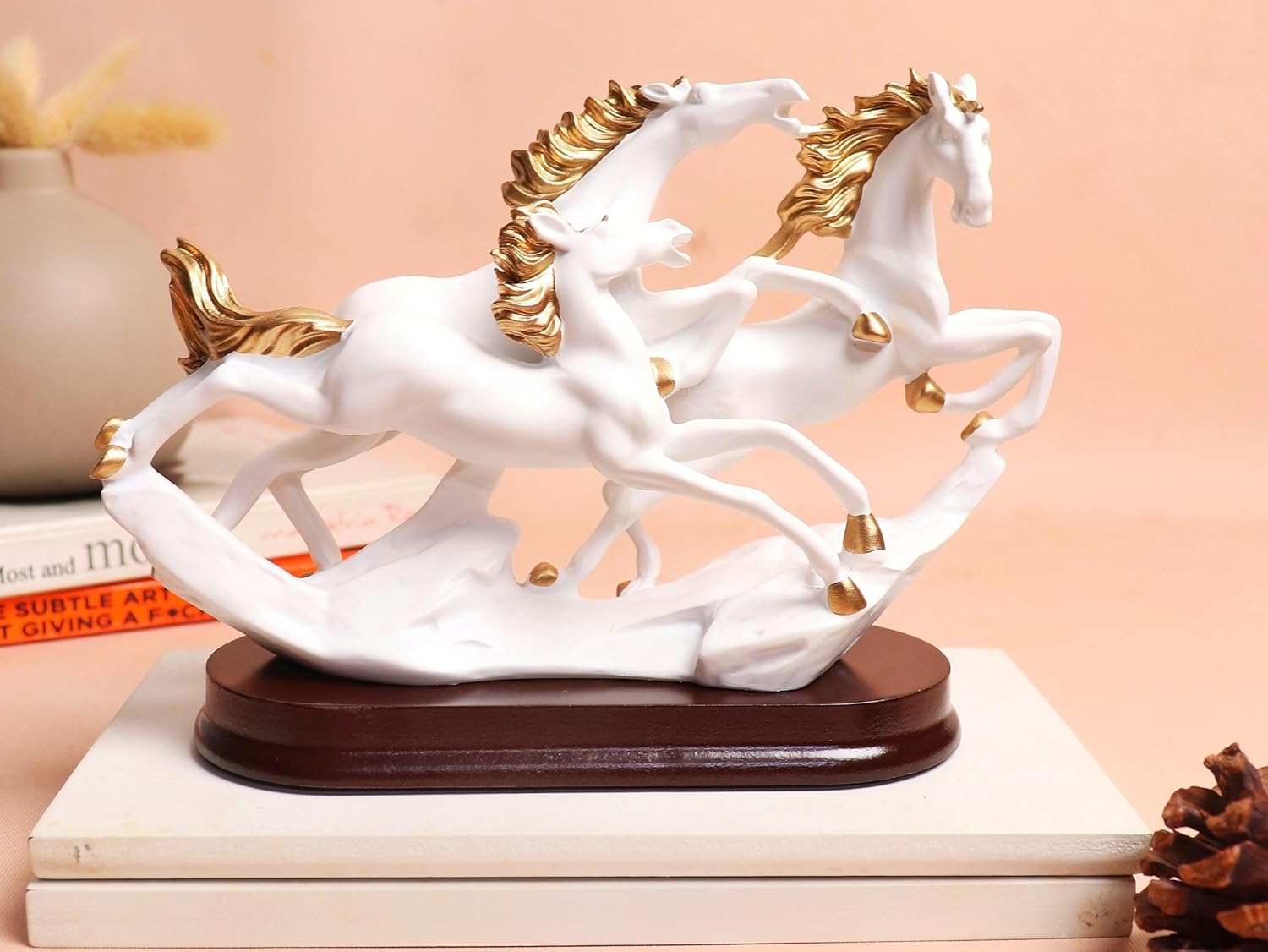 The Spiritual Living 3 Running Horse Figure White | 7 Inch | Feng Shui Items for Good Luck | Home | Running Horses Wall Decor | Showpiece |
