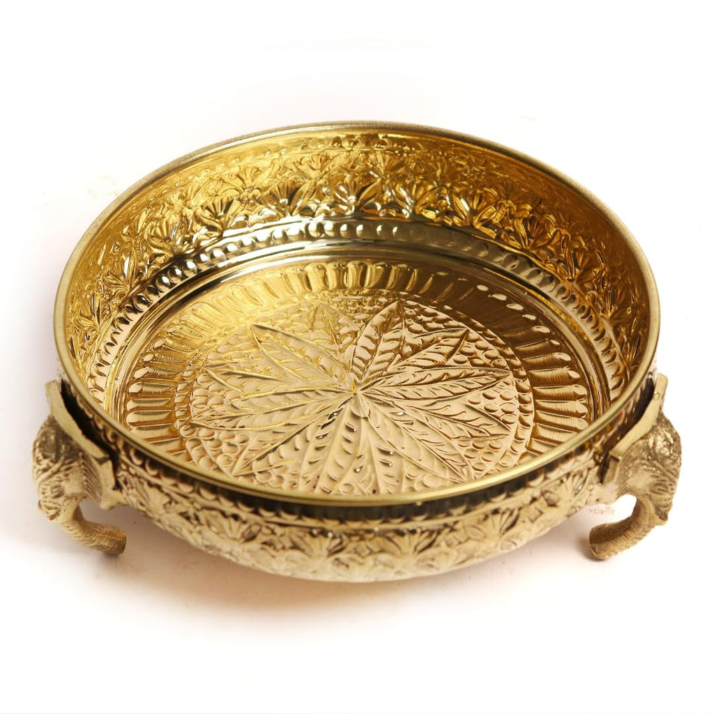 Brass Elephant Urli | 8 Inch | Urli Bowl | | Urali | Pital | Diwali | Urli Set for Decoration | with Stand |