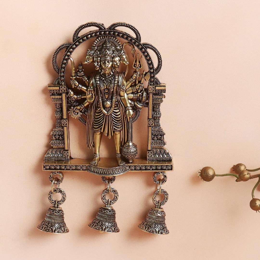 Premium Brass Panchmukhi Hanuman for Door Entrance | 6.5 Inch |  Wall Decor | Brass Hanging |