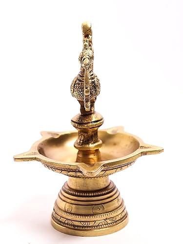 Brass Peacock Oil Lamp Diya - 6 Inch