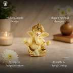 Gold Plated Mukut Ganesh Idol for Car Dashboard | 2.5 Inch | Home Decor | Office | Showpeice | Housewarming Gift |