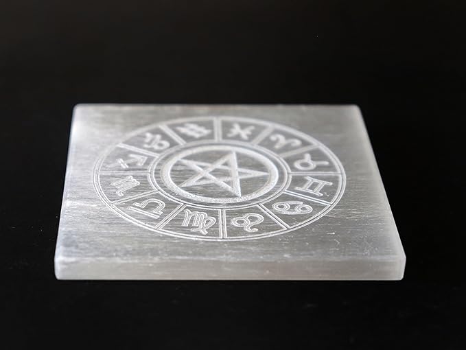 Natural Selenite Zodiac Charging Plate