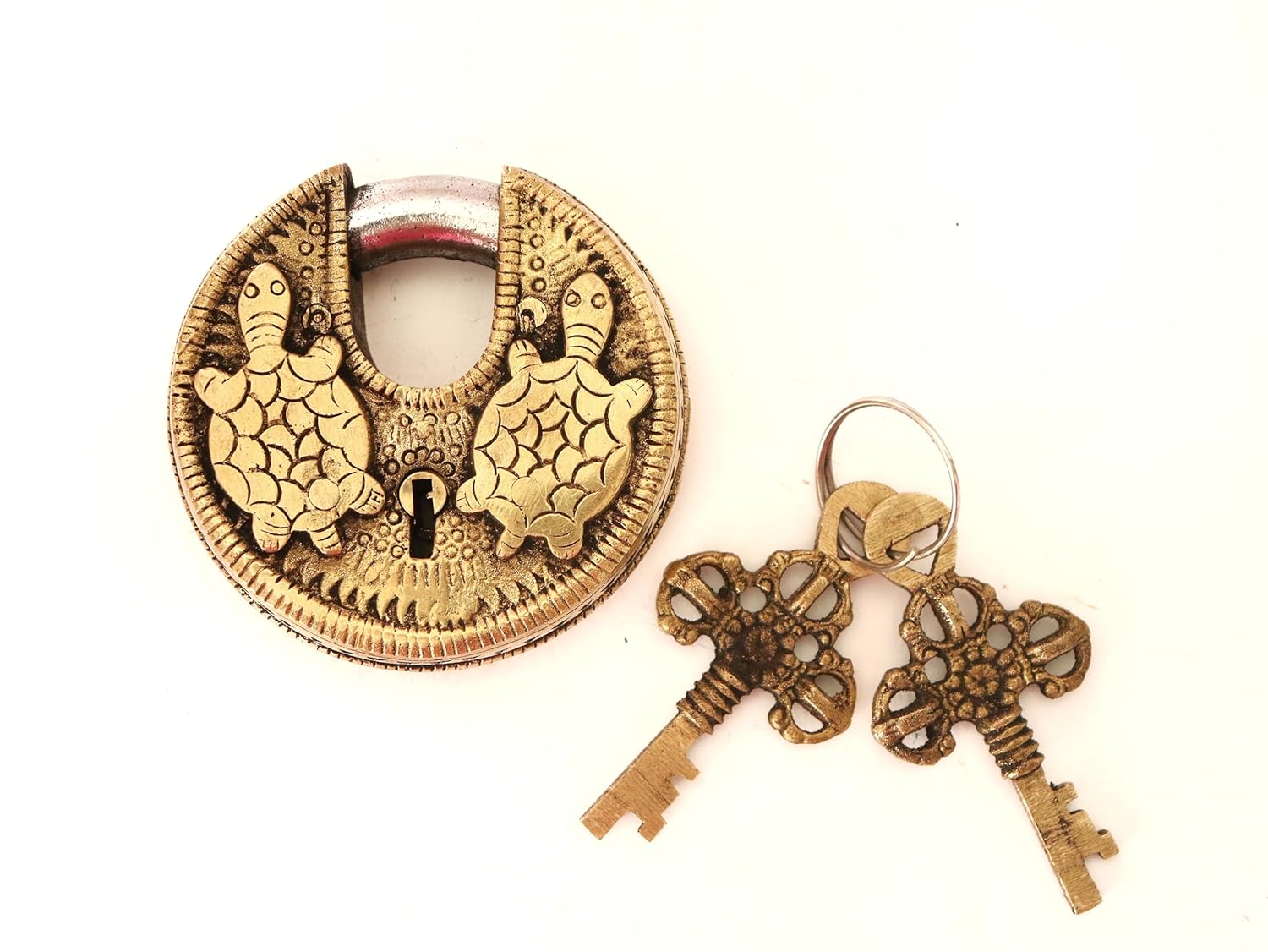 Brass Turtle Design Lock and Keys for Home - 3 Inch