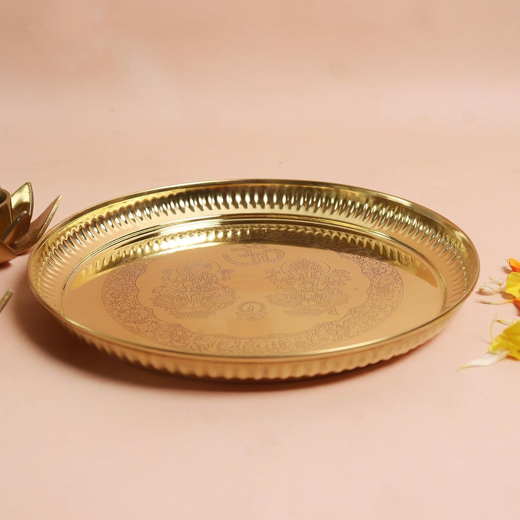 Pooja Plate Brass | 8 Inch | Laxmi Ganesh Thali | Pooja Samagri | Thali for Puja |
