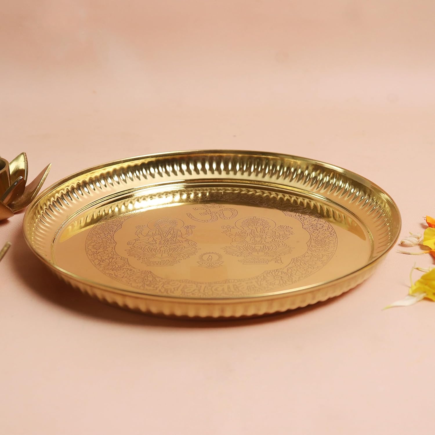 Pooja Plate Brass | 8 Inch | Laxmi Ganesh Thali | Pooja Samagri | Thali for Puja |