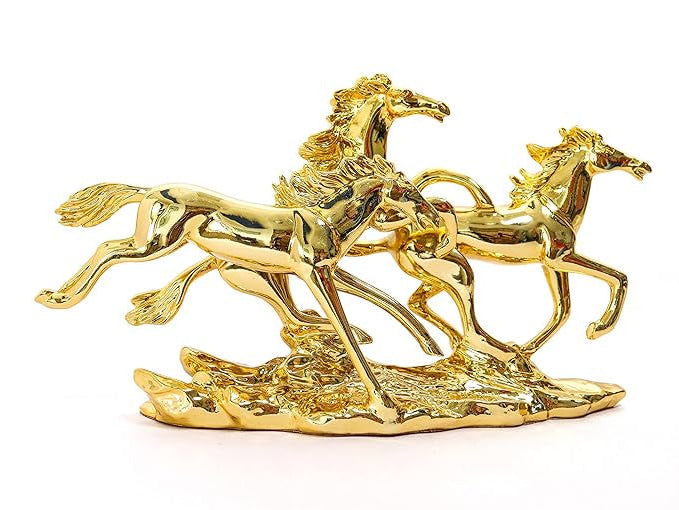Three Golden Running Horses - 4 x 12 x 7.5 Inches