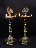 Brass Peacock Oil Wick Diya - 13 Inch - Pack of 2