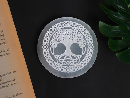 Natural Selenite Tree of Life Charging Plate