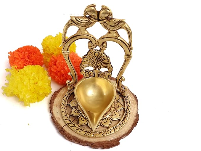 Brass 2 Peacock Diya with Base