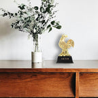 Rooster Statue on Coins & Ingot - 7 Inch