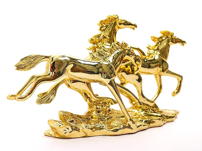 Three Golden Running Horses - 4 x 12 x 7.5 Inches