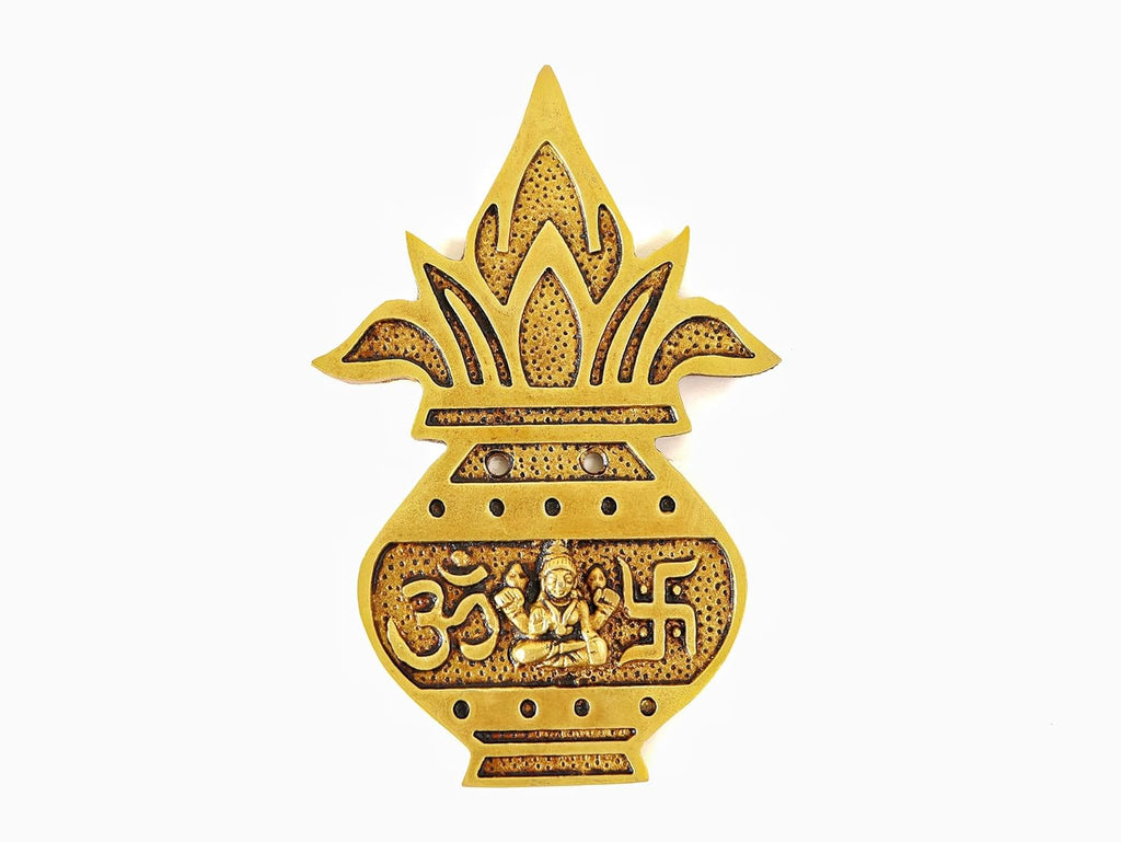 Brass Wall Hanging Decor | 5 Inch | Laxmi Ganesh Murti | Kalash | Om ॐ & Swastik 卐 |