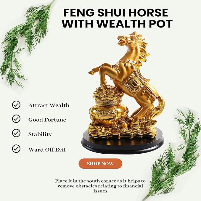 Jumping Horse with Wealth Pot - 8 Inch