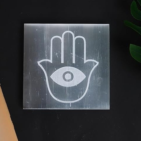 Evil Eye Charging Plate With Hamsa Crystal Grid