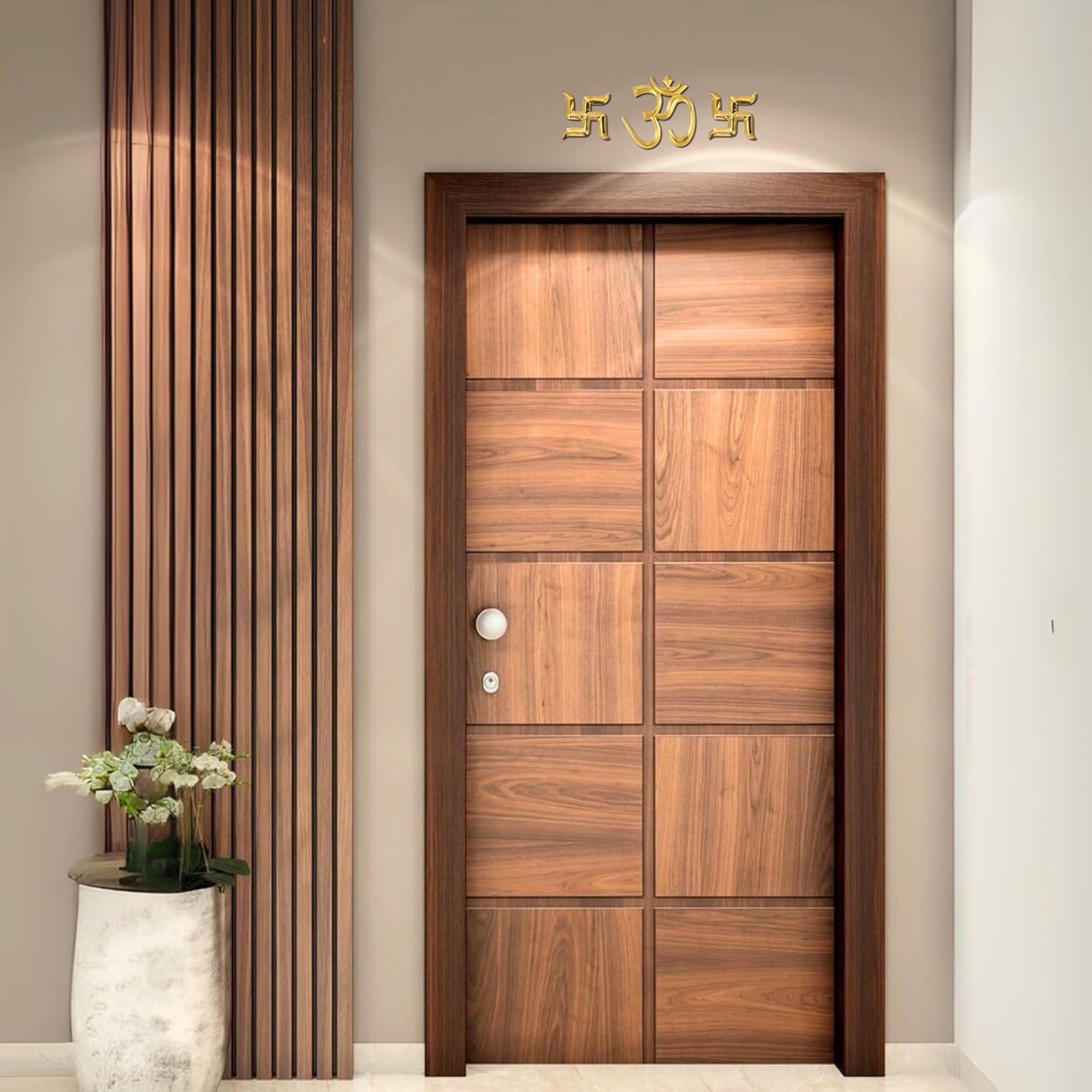 Brass Om and Swastik for Door Entrance - 3 Pcs Set