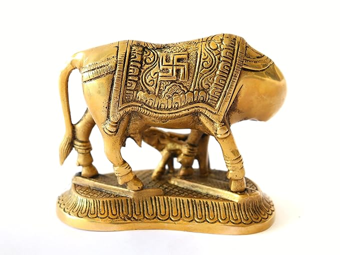 Handmade Ethnic Indian Cow & Calf Showpiece ( Brass)