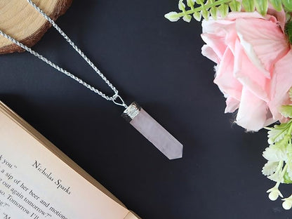 Pink Rose Quartz Crystal Pendant