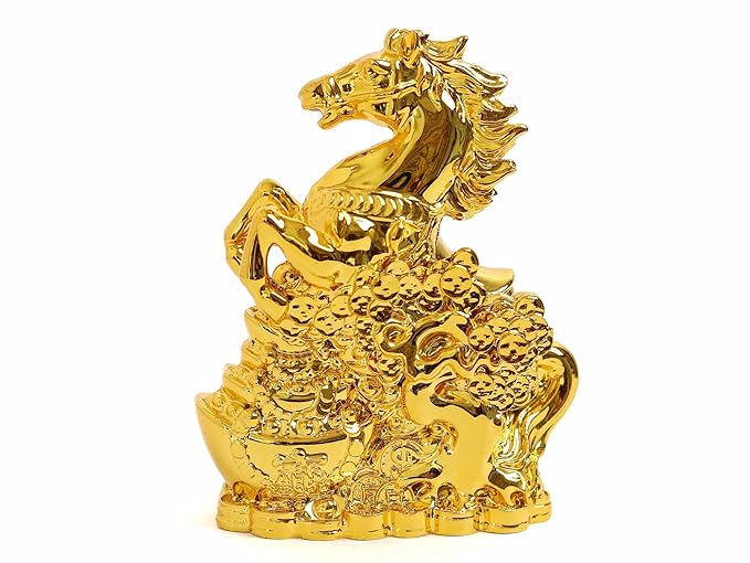 Gold Uplifted Legs Horse with Ingot - 4 INCH