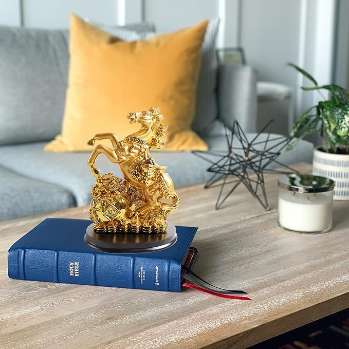 Golden Jumping Horse On Sack of Ingots & Coin