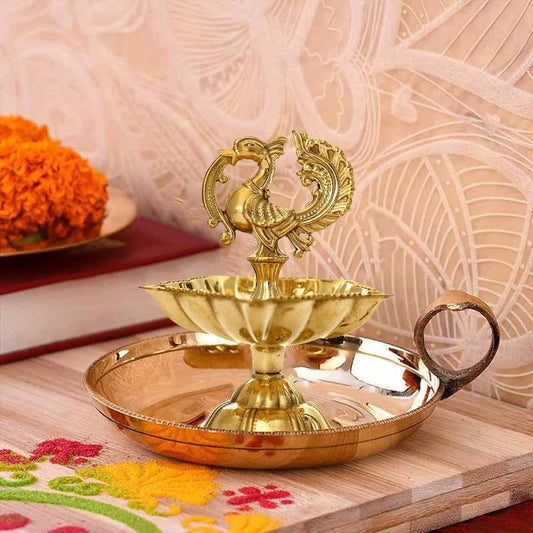 Brass Peacock Diya - 4 Inch