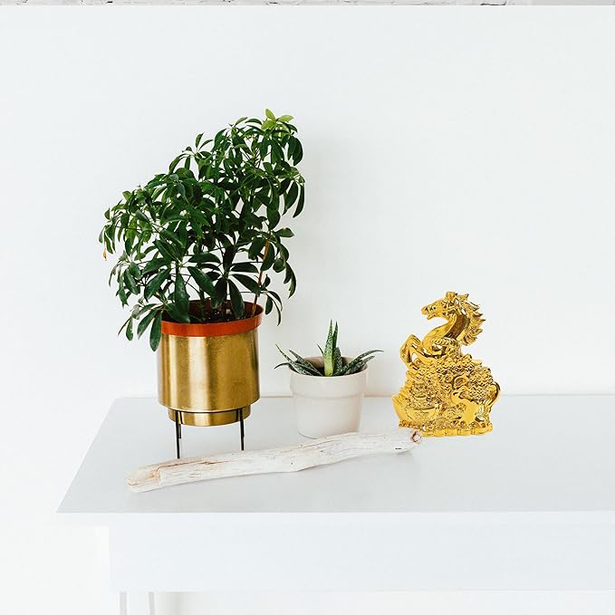 Gold Uplifted Legs Horse with Ingot - 4 INCH