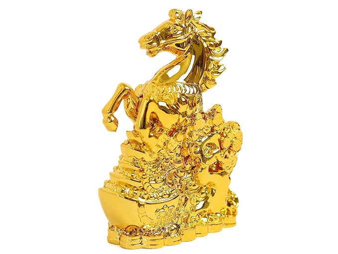 Gold Uplifted Legs Horse with Ingot - 4 INCH